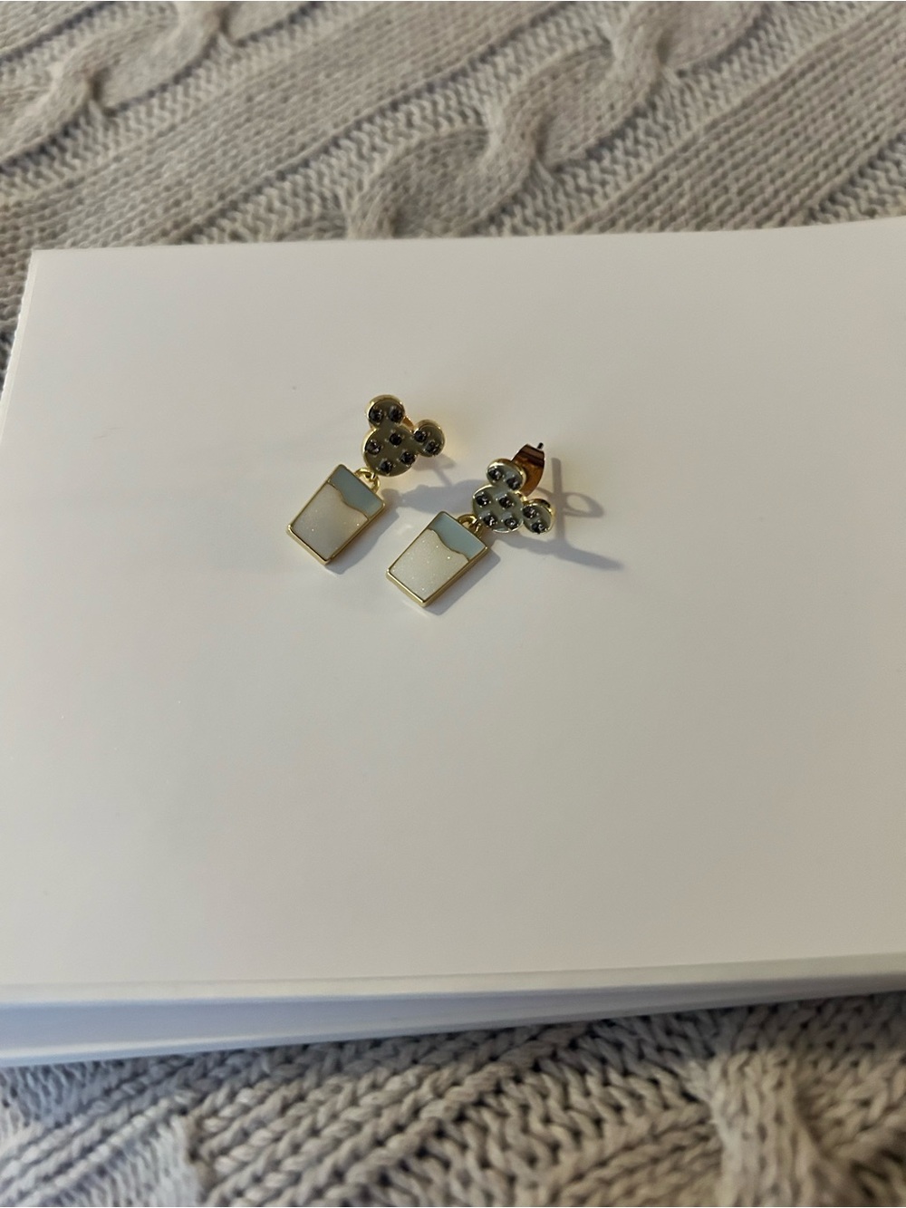 Disney Gold-Tone Earrings with White Enamel Drops